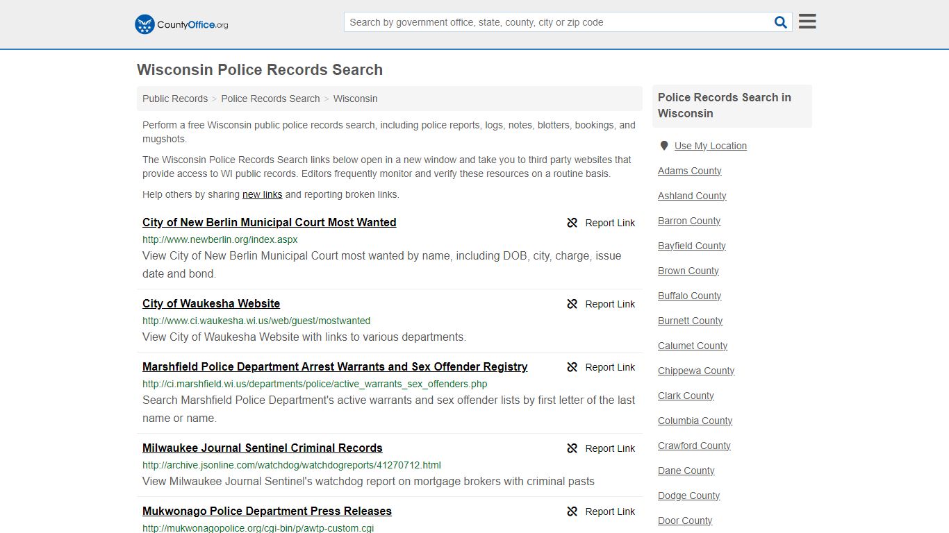 Wisconsin Police Records Search - County Office