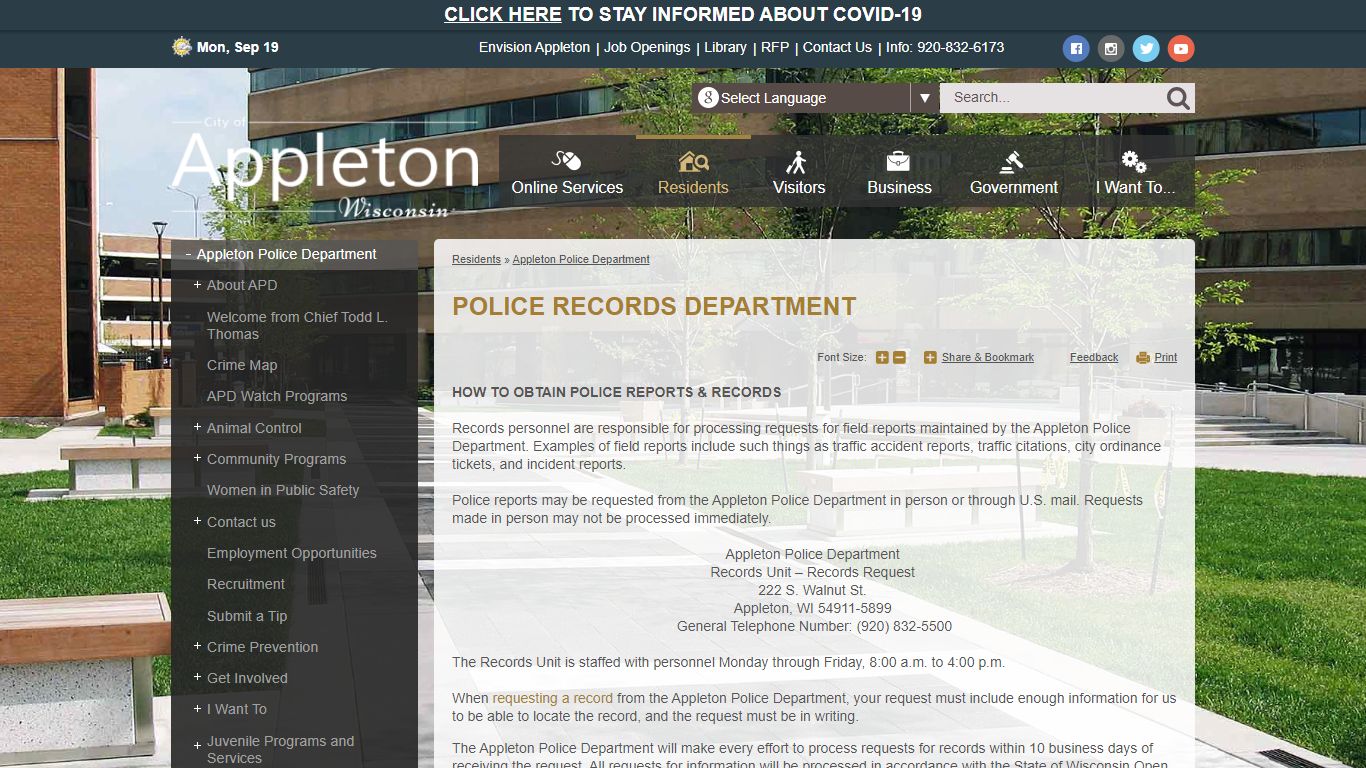 Police Records Department | Appleton, WI